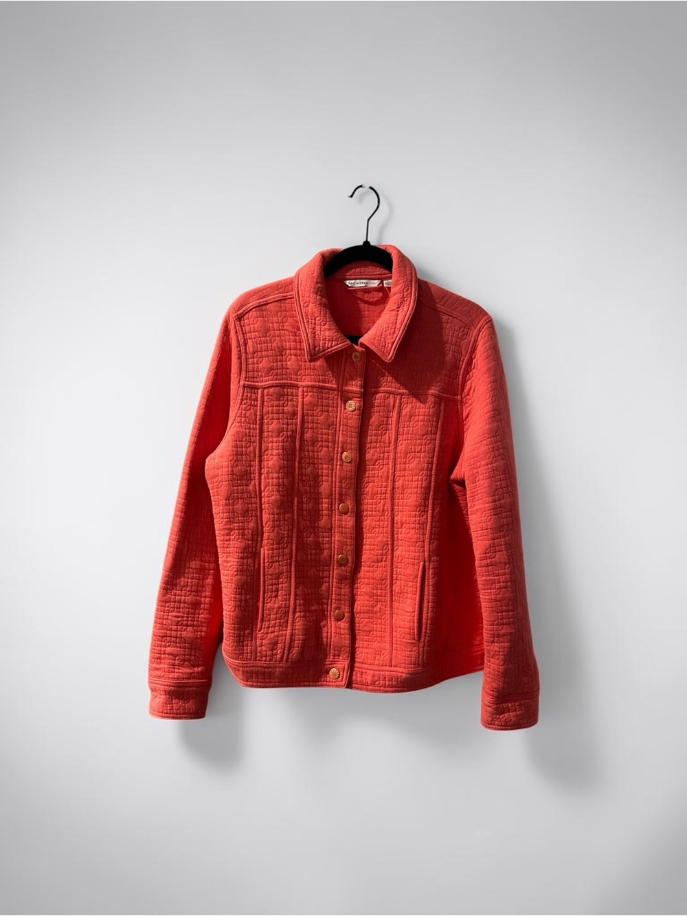 Isaac Mizrahi Live Quilted Knit Jacket Large Coral Pink Button Front Shacket